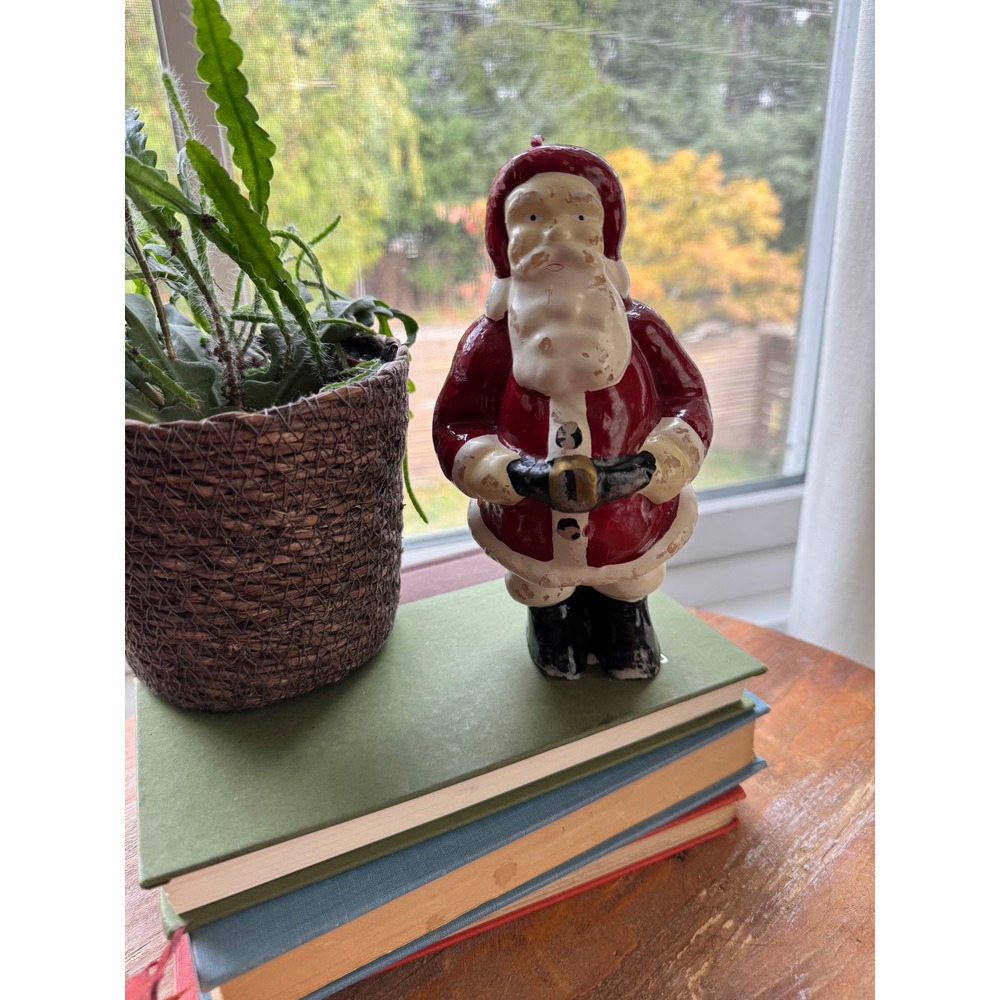 Vintage Santa Claus Molded Wax Candle Red Christmas Holiday Decor 7.5 Inch